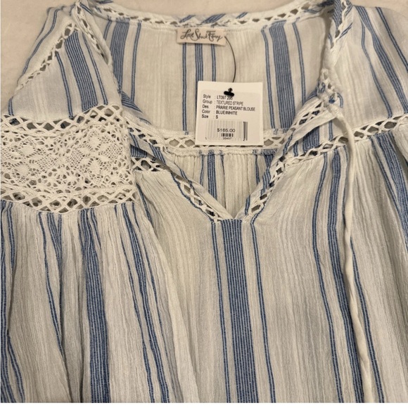 LoveShackFancy Prairie Peasant Blue White Striped Top Blouse Small NWT NEW - Picture 5 of 8